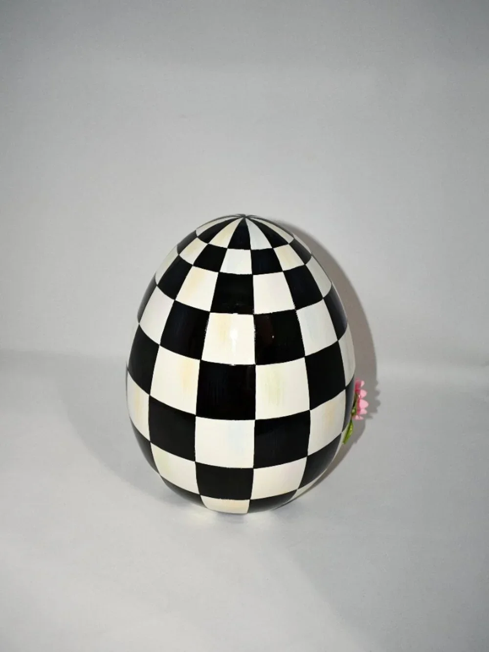 MacKenzie-Childs Easter Frolic Spring Floral Check Tabletop Egg Black #35514-242